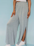 vlovelaw  Solid Split Side Wide Leg Pants, Casual Loose Pants For Spring & Fall, Women's Clothing
