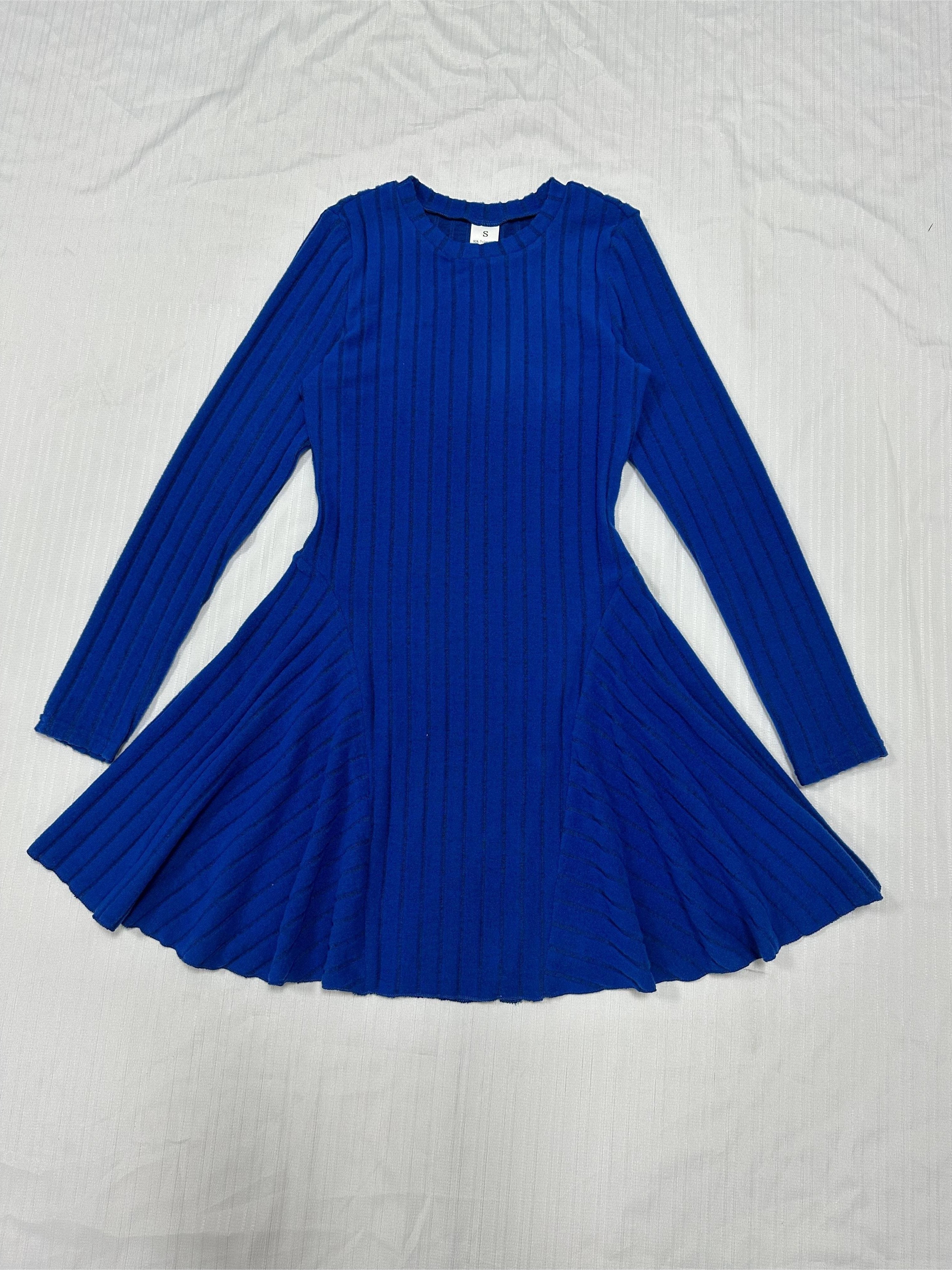 Rib Knit Long Sleeve Flare Dress, Casual Crew Neck Dress For Spring & Summer, Women's Clothing