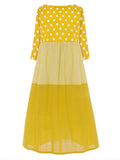 vlovelaw  Polka-dot Stitching Dress, Crew Neck Long Sleeve Dress, Casual Every Day Dress, Women's Clothing