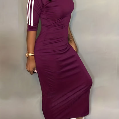 vlovelaw  Striped Print Maxi Dress, Casual Crew Neck Dress For Spring & Summer, Women's Clothing