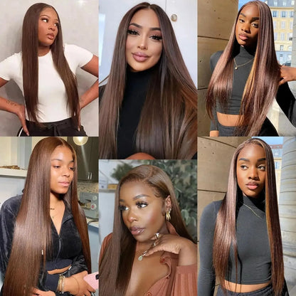 13x4 Chocolate Brown Straight Lace Front Wigs Human Hair 13x6 Transparent HD Lace Frontal Wig Pre Plucked Brown Glueless Wigs