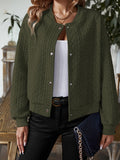 vlovelaw  Solid Cable Knit Bomber Jacket, Casual Button Front Long Sleeve Outerwear, Women's Clothing