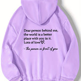 vlovelaw  Plus Size Casual Sweatshirt, Women's Plus Heart & Letter Print Long Sleeve Drawstring Hoodie