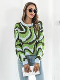 vlovelaw  Women's Sweater Tie Dye Crew Neck Color Block Long Sleeve Loose Fall Winter Sweater