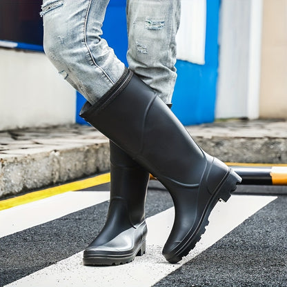 Men's Solid Color Professional Knee High Waterproof Rain Boots, Comfy Non Slip Durable Water Shoes For Men's Rainy Day Outdoor