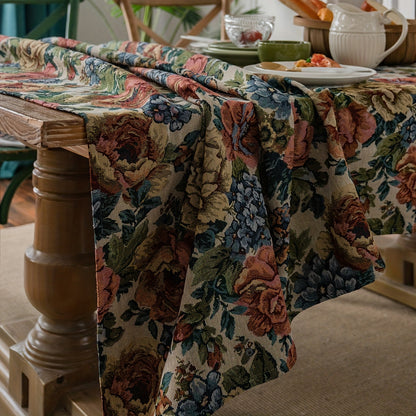 1pc Square Cotton Embroidered Tablecloth - Stylish American Design with Intricate Ball Flower Embroidery - Perfect for Christmas, Adds Elegance to Your Home Decor