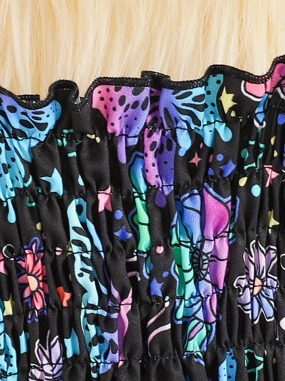 Girls Whimsical Butterfly Print Sundress - Perfect for Warm Weather, Flowy and Lightweight with Adjustable Bowknot Shoulder Ties for All-Day Cool Comfort - Cute and Trendy Design for the Modern Girl