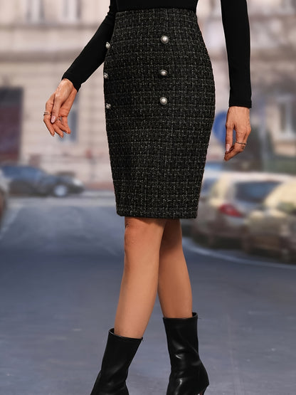 vlovelaw  Double Breasted Split Skirt, Elegant Bodycon Skirt For Spring & Fall, Women's Clothing