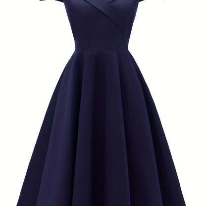 Off-shoulder Foldover Dress, Elegant Solid Color Flare Dress, Women's Clothing