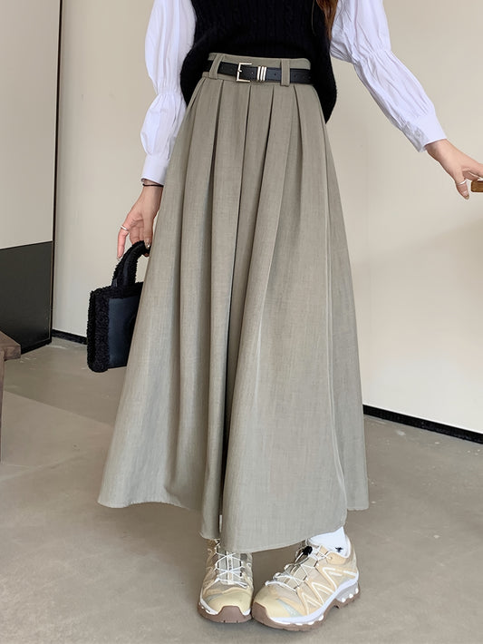 vlovelaw  Solid Color A-line Skirt, Casual Ankle Length Skirt, Women's Clothing