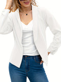 Elegant Solid Long Sleeve Blazer, Open Front Lapel Blazer, Elegant & Stylish Tops For Office & Work, Women's Clothing