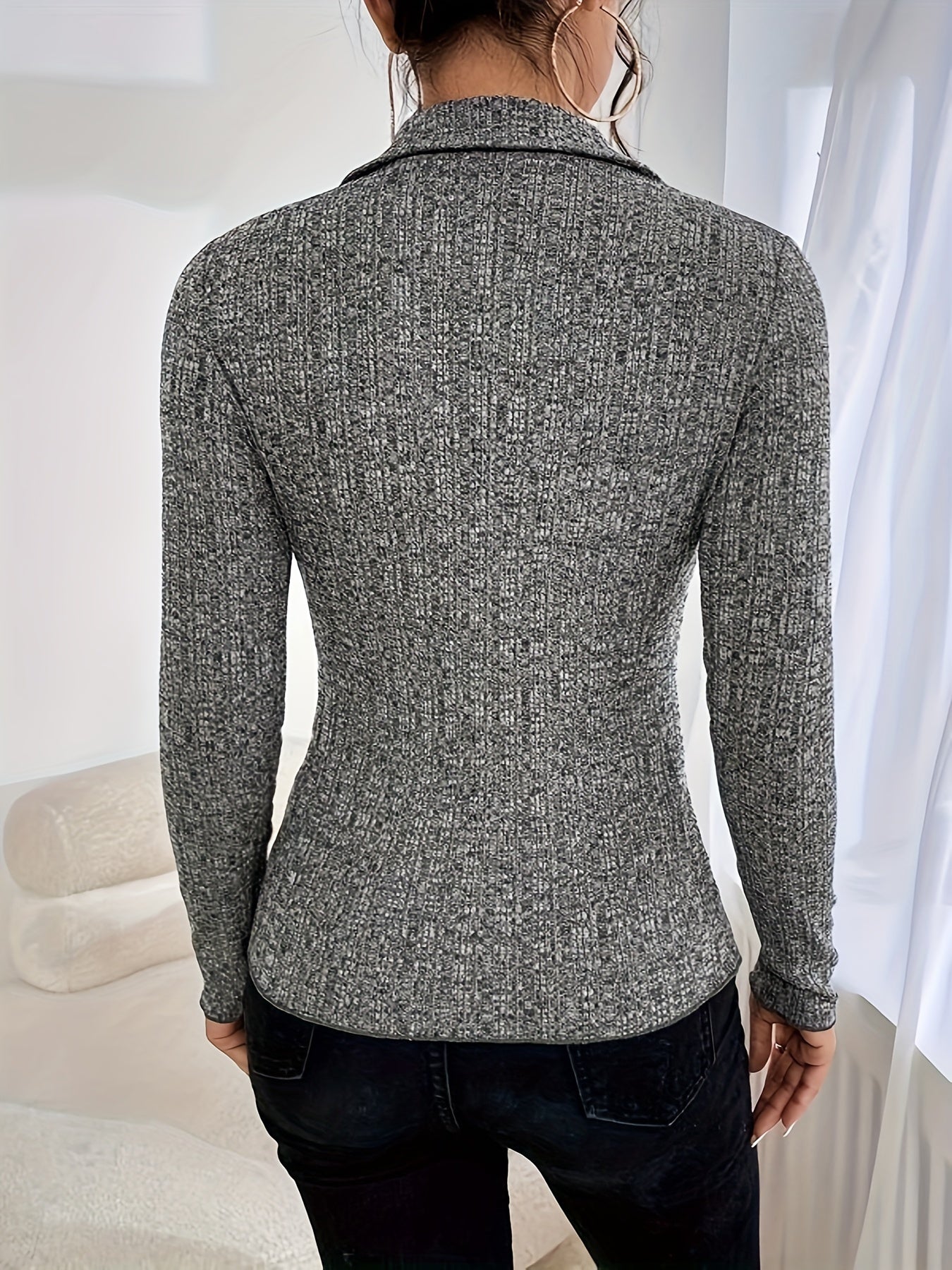 vlovelaw  Solid Button Down Knit Cardigan, Elegant Turndown Collar Long Sleeve Slim Sweater, Women's Clothing