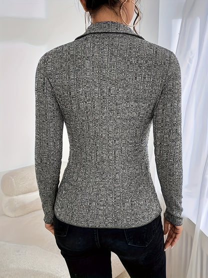vlovelaw  Solid Button Down Knit Cardigan, Elegant Turndown Collar Long Sleeve Slim Sweater, Women's Clothing