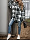 Plaid Pattern Button Front Jacket, Casual Long Sleeve Outwear For Spring & Fall, Women's Clothing