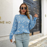 vlovelaw  Women's Star Sweater Casual Printed Knit Sweater Mock Neck Colorblock Long Sleeve Loose Fit Pullover Knitwear