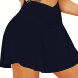 vlovelaw  Solid High Waist Skorts, Sexy Summer Mini Skirts With Pockets, Women's Clothing