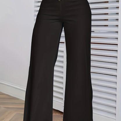 Cross Waist Wide Leg Pants, Casual Loose Mesh Stitching Pants, Women's Clothing