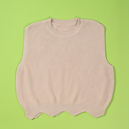 Solid Crew Neck Knitted Vest, Casual Sleeveless Loose Sweater, Women's Clothing