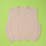 Solid Crew Neck Knitted Vest, Casual Sleeveless Loose Sweater, Women's Clothing