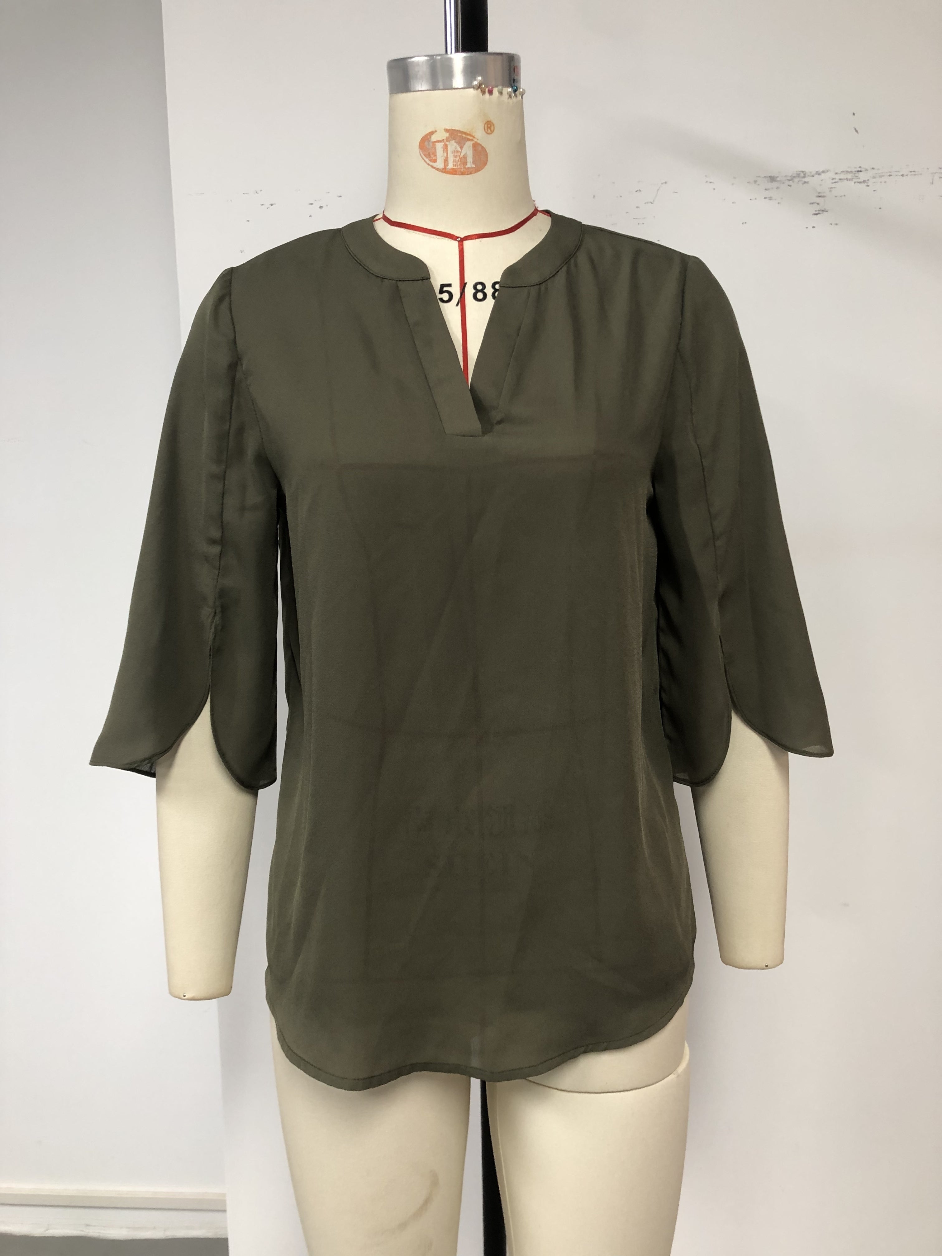 vlovelaw  Solid Simple Blouse, Casual V Neck Split Sleeve Blouse For Spring & Fall, Women's Clothing