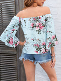 vlovelaw  Floral Print Off Shoulder Blouse, Casual Half Sleeve Blouse For Spring & Summer, Women's Clothing