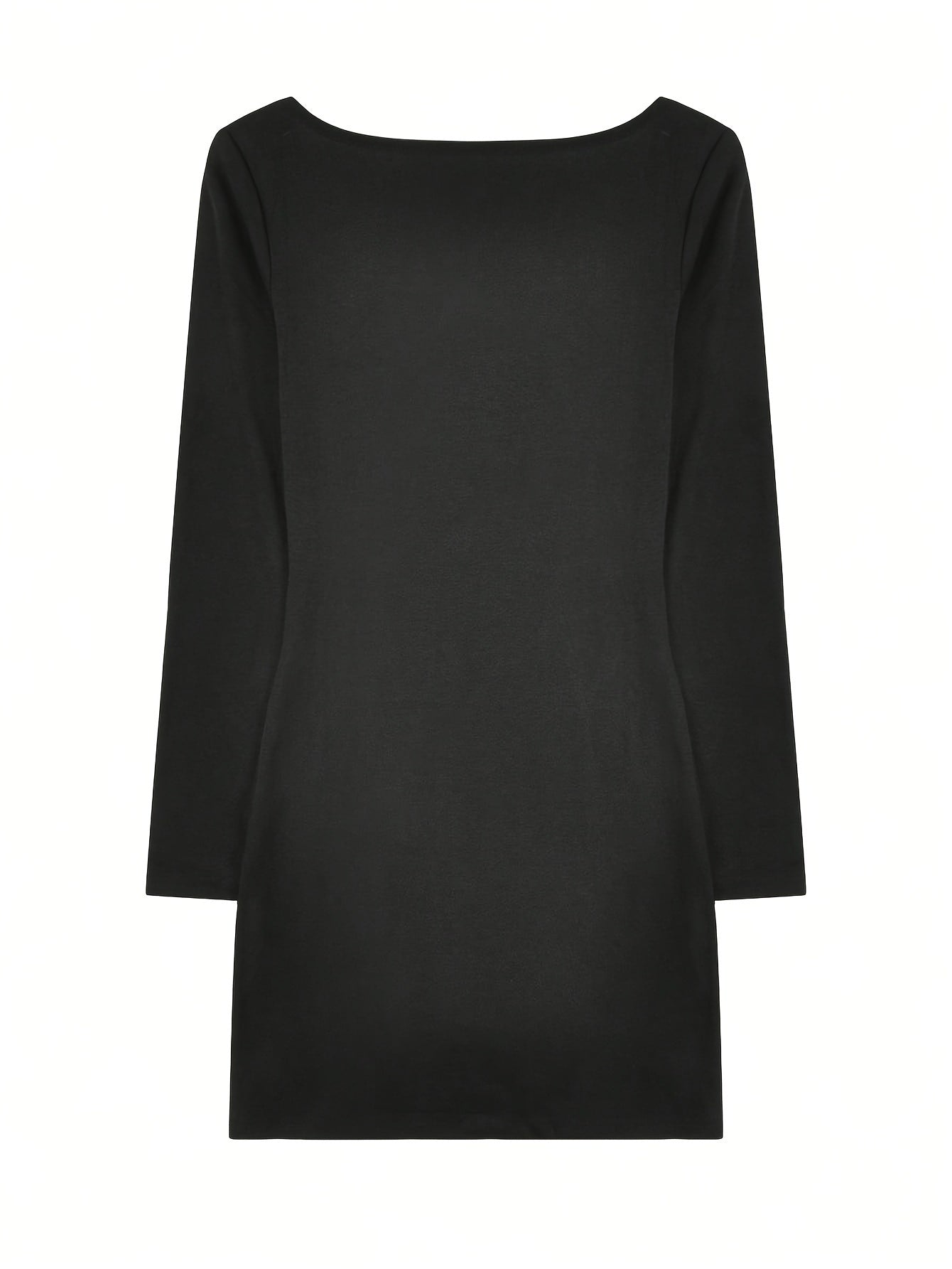 vlovelaw  Solid Square Neck Dress, Casual Long Sleeve Split Bodycon Dress, Women's Clothing
