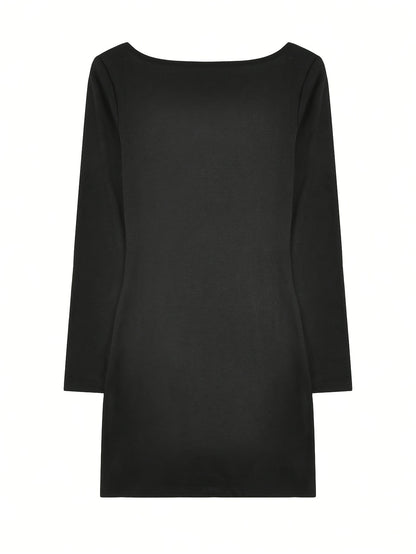 vlovelaw  Solid Square Neck Dress, Casual Long Sleeve Split Bodycon Dress, Women's Clothing