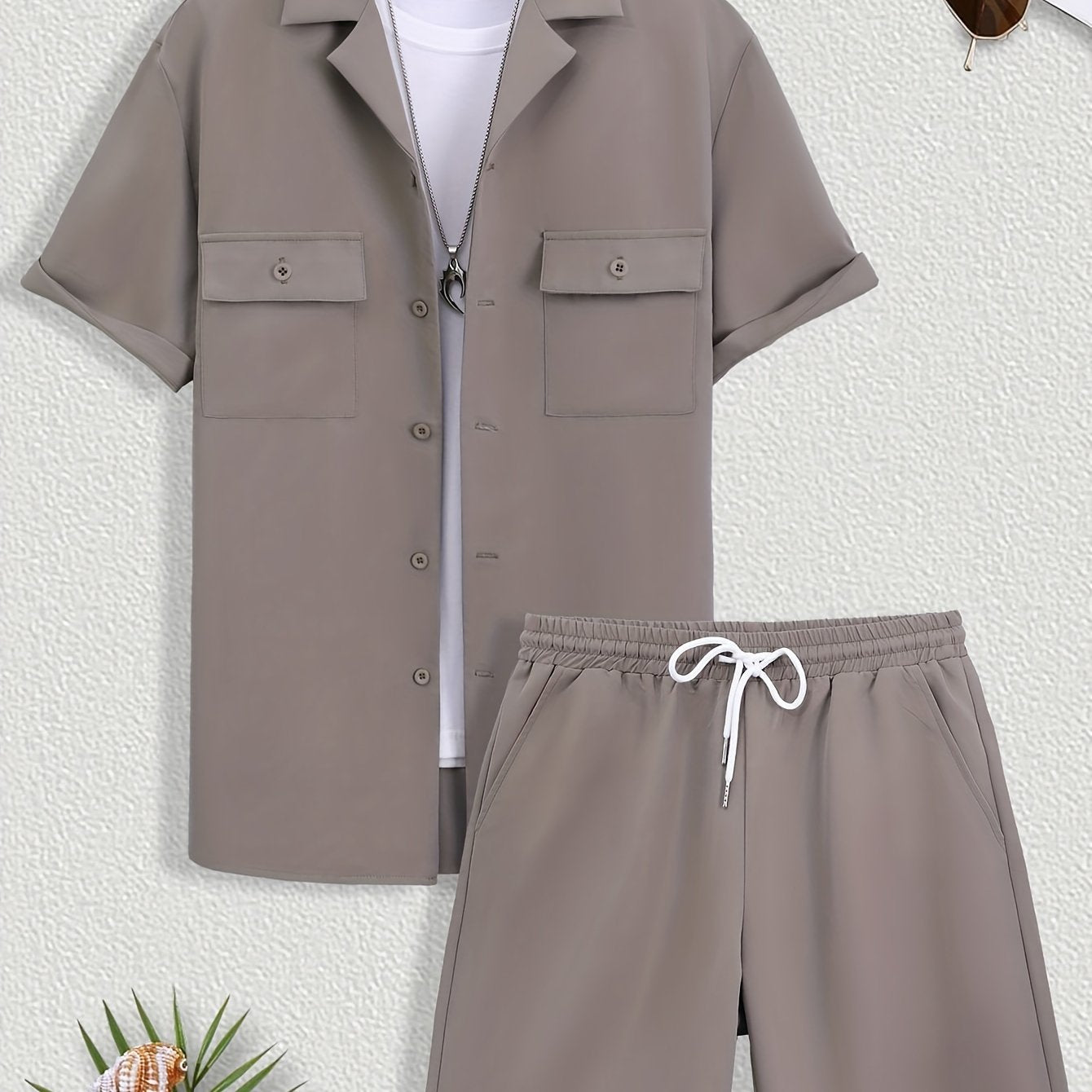 Mens Stylish Lapel Outfit Set - 2 Piece Short Sleeve & Shorts - Ultra-Comfortable Loose Lounge Wear for Effortless Casual Days