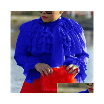 Women'S Blouses Shirts Plain Fal Long Sleeve Women Summer Pink Ruffles Tops Blouse Female Plus Size Office Ol Elegant Lady Mx20040 Dhtcg