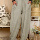 Pockets Baggy Harem Pants, Casual Loose Elastic Waist Pants, Women's Clothing