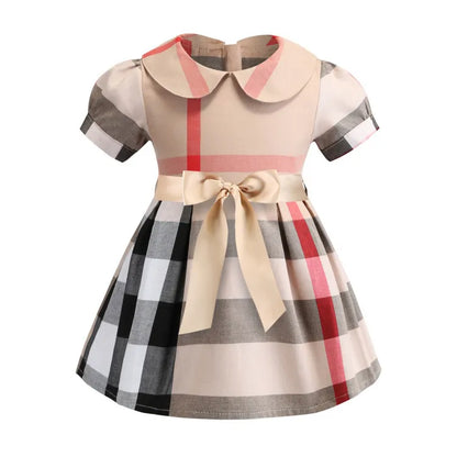 Baby Girls Summer Princess Dresses Cotton Kids Short Sleeve A-Line Dress Children Plaid Skirts Girl Skirt 2-7 Years