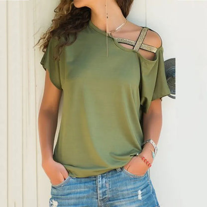S-5XL Women Skew Neck Irregular Criss Cross Blouse Patchwork Solid Tops Blusa Femme One Shoulder Summer Shirt Hollow Plus Size 210518