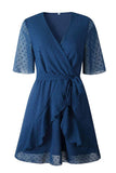 Vlovelaw Swiss Dot V-Neck Dress With Belt(3 Colors)