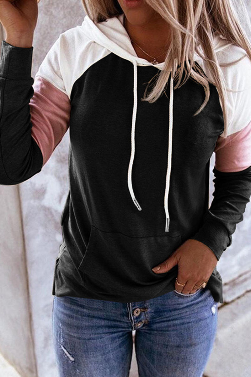 Fashion Casual Solid Patchwork Hooded Collar Tops(12 colors)