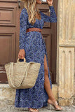 Fashion Bohemian Print With Belt V Neck Cake Skirt Dresses(3 Colors)