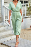 Fashion Casual Dot Patchwork V Neck Loose Jumpsuits(4 Colors)