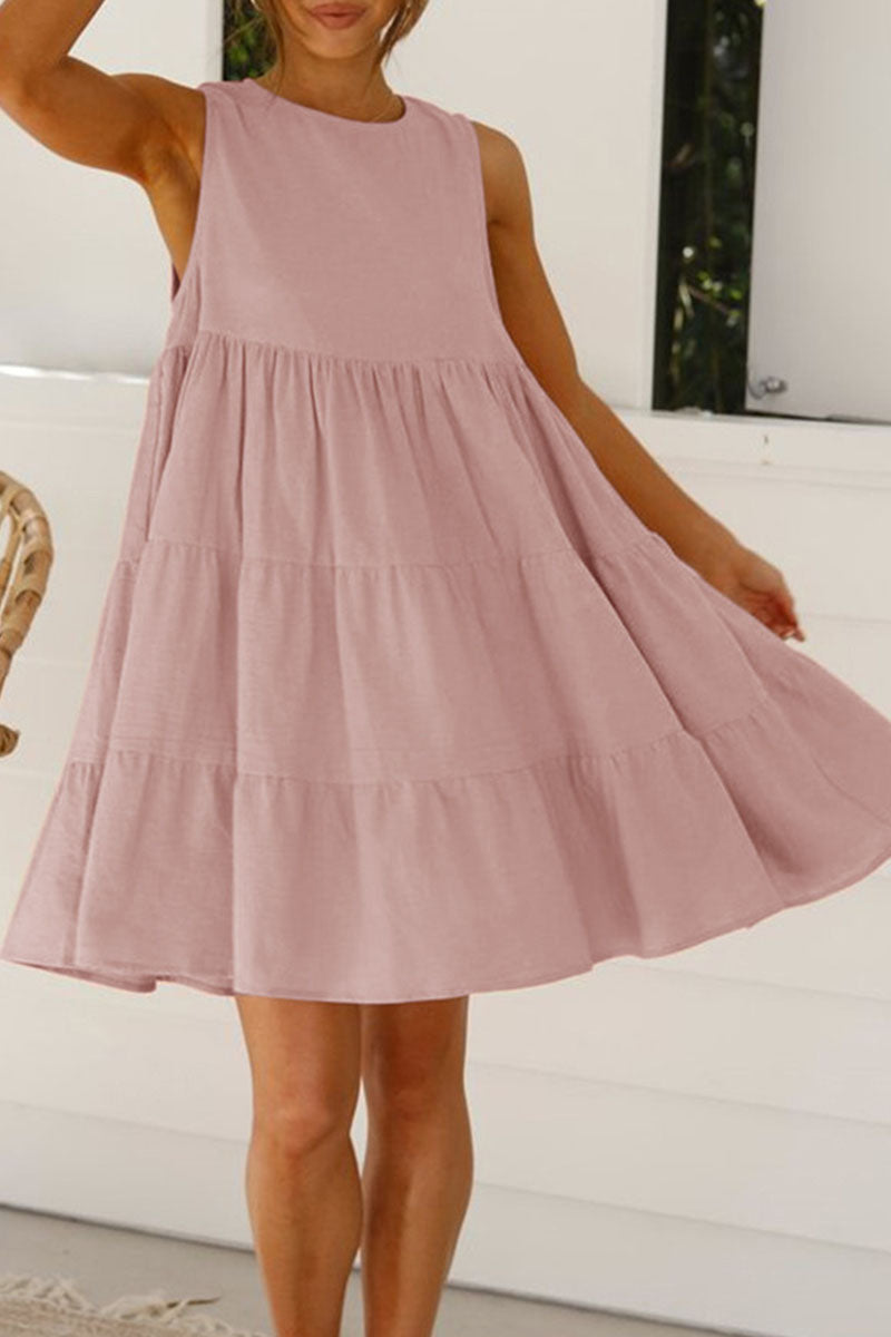 Fashion Casual Solid Patchwork O Neck Princess Dresses(6 Colors)