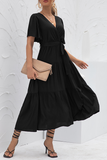 Elegant Solid Split Joint With Belt V Neck Cake Skirt Dresses(4 colors)