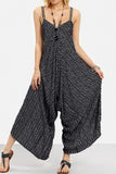 Fashion Casual Striped Split Joint Spaghetti Strap Loose Jumpsuits