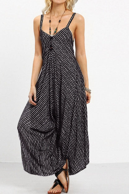 Fashion Casual Striped Split Joint Spaghetti Strap Loose Jumpsuits