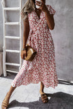 Fashion Bohemian Print Split Joint V Neck Irregular Dresses
