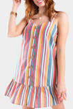 Fashion Casual Striped Buckle Flounce V Neck A Line Dresses
