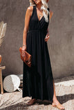 Fashion Casual Solid Patchwork V Neck Waist Skirt Dresses