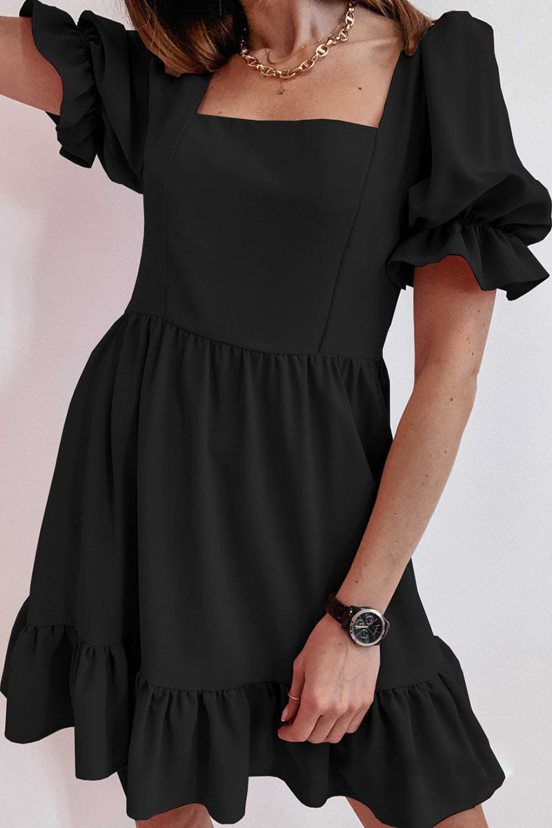 Fashion Casual Solid Patchwork Square Collar A Line Dresses