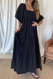 Elegant Solid Split Joint Flounce Square Collar A Line Dresses(3 colors)