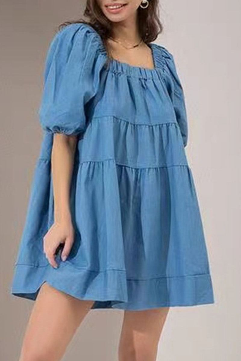Fashion Casual Solid Split Joint Square Collar Princess Dresses