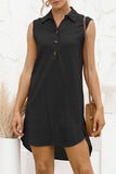 Fashion Casual Solid Split Joint Turndown Collar Irregular Dresses