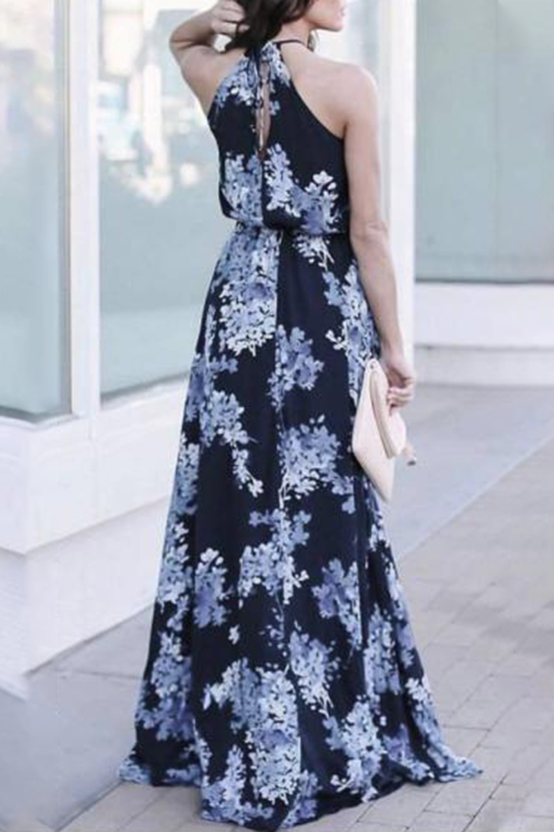 Fashion Elegant Floral Frenulum High Opening Halter A Line Dresses(3 Colors)