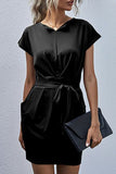 Fashion Casual Solid Split Joint V Neck Pencil Skirt Dresses
