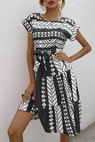 Fashion Elegant Print Frenulum O Neck A Line Dresses